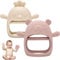 Beißring Baby, 2 Stück Baby Spielzeug 6 9 12 Monate, Zahnungshilfe Baby ab 3 Monate, Handschuh Beissring Baby, Fäustling Beißspielzeug Geschenke für Kleinkinder (Beige + Rosa)