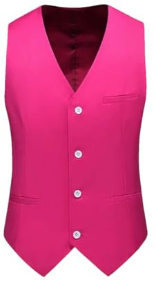 Kiioouu Gilet de costume décontracté pour homme - Couleur unie, rose rouge, XL