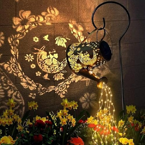 Starnearby Solar Gießkanne mit Lichterkette Gartendeko für Draußen, LED Wetterfest Solarlampen mit Halterung, Solar Lichterketten Aussen Vintage Deko für Terrassen Balkon Hofweg, Geschenke für Frauen