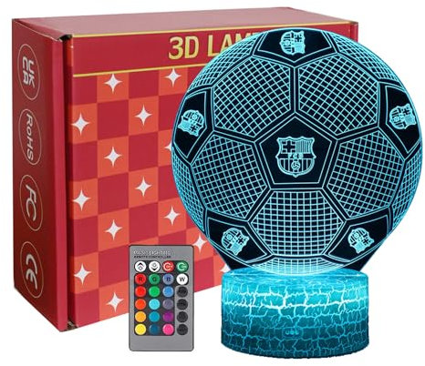 INTUPGD Barcelona Fußball Nachtlicht für Jungen Kinder Mädchen, 3D Lampe mit 16 Farben Ändern und Fernbedienung, Fußball Geschenke für Sport Fan Jungen Mädchen