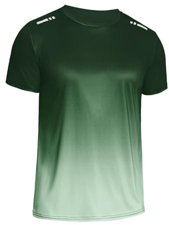 Weardear Sport Shirt Männer Kurzarm Gym Shirt Laufshirt Herren Gradient Oberteile Atmungsaktiv Laufshirt Trainingsshirt Herren Dunkelgrün L