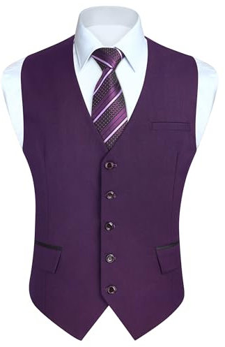 HISDERN Gilet da uomo viola Gilet da matrimonio formale Gilet classico da festa Tuxedo con tasche alla moda Regular Fit 3XL