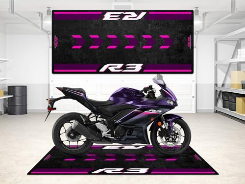 wibeart MPM Motorradmatte für R3 – waschbare, rutschfeste, öl- und wasserfeste Parkmatte für Garage, Ausstellungsraum und Werkstatt | Phantom Lila - Größe 2: 102 x 47/260 x 120 cm