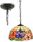 BOTOWI Schmetterlingsblume Tiffany-Stil Buntglas-Decken-Pendelleuchte mit 12 Zoll breitem handgefertigtem Lampenschirm Antike Hängelampe für Esszimmer Flur Theke Kücheninsel,B