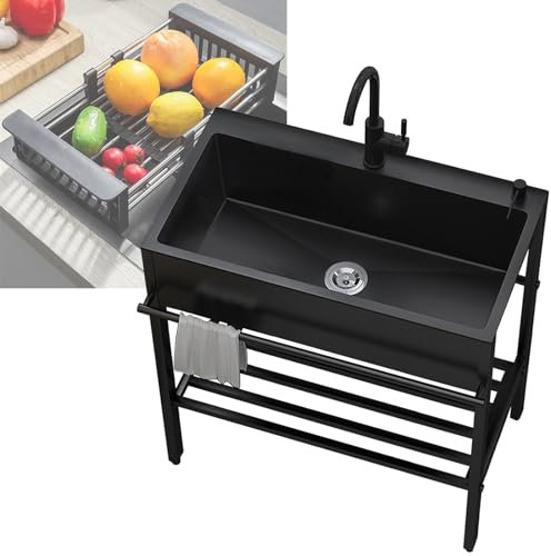 Lavabo Exterieure De Jardin, Evier En Acier Inoxydable 55/68/80×45×86cm Evier De Cuisine Avec Étagère De Rangement, Porte-serviettes - Sink Set Ménage, Commerce, Facile À Nettoyer