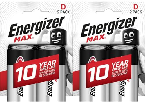 Energizer D Batteries, Max Alkaline Power, 4 Pack