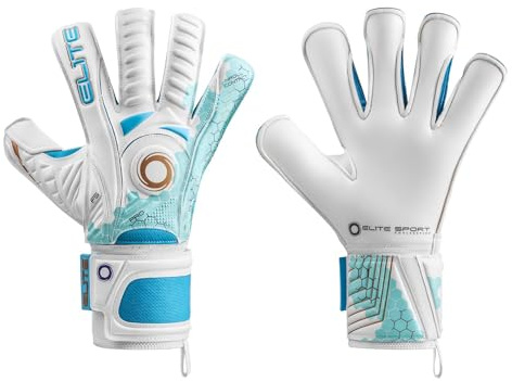 Elite - Torwarthandschuhe Orca 7 Weiß/Blau 3D-Muster, 4mm Latex, Verstärkter Rückenschaum, Ballkontrolle, Grip