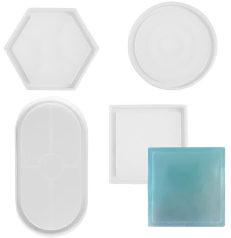 Resin Moulds Coaster Set,4 PCS Resin Epoxy Casting Tray Mold Transparent Silicone Dish Coaster Making Mold for Cups Mats Jewelry Tray Home Decoration DIY Craft