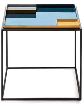 Qiyano Beistelltisch quadratischer Würfel Eisen massiv schlicht modern urban Ablagefläche Wohnzimmer Schlafzimmer Kaffeeecken Flur Höhe: 40 cm Farbe: Blau/Grau/Orange