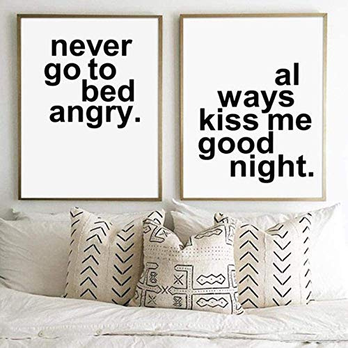 GLWDMB Leinwand Malerei Modern Letter Always Kiss Me Good Night Never Go to Bed Angry Bedroom Couple Poster Und Drucke Romantic Wall Decor Kein Rahmen