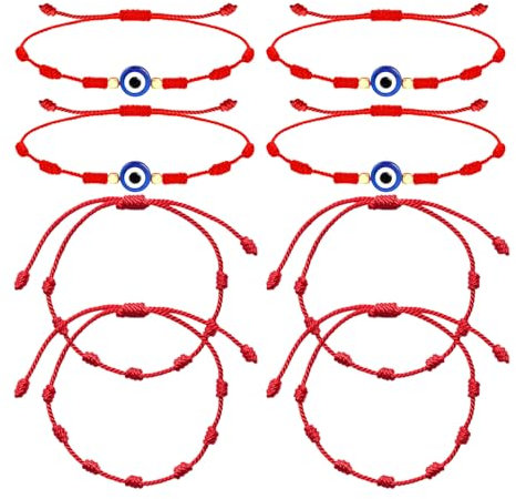 TYGFRT 4Pcs Seven Knot Rope Bracelets, 4Pcs Seven Knot Blue Eye Bracelets, Red Braided Bracelets, Friendship Bracelets, Adjustable Bracelets, Lucky Bracelets