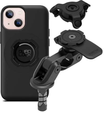 Quad Lock Motorcycle Fork Stem Phone Mount PRO Kit with Vibration Dampener and iPhone 13 mini MAG Case