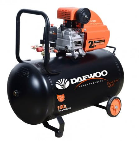 Daewoo Compresor de Aire DAAC100D - 100L, 2 HP / 1.5 kW, Presión 8 bar, 169 L/min, 2.850RPM, Motor Coaxial, Filtro 3/8 Plástico 700117