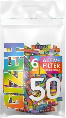 GIZEH RAINBOW Active Filter 50er Beutel - Slim Format - Aktivkohle + 1 Sticker High Zombie (Gizeh Rainbow Filter 50er Beutel Black, 10, stück)