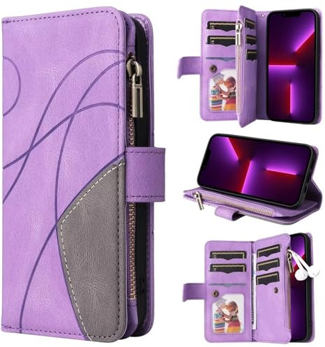 Czhwsm Funda compatible con OPPO Realme C21 con tapa y tarjetero, soporte magnético + 2 protectores de pantalla de vidrio templado, color morado