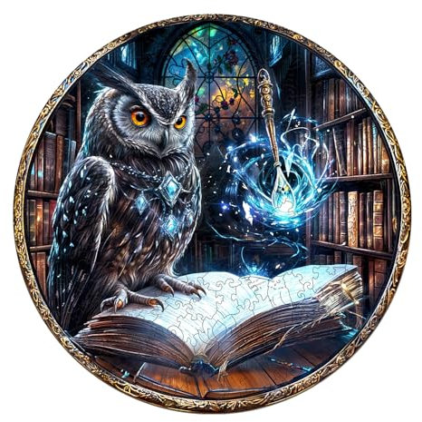 Holzpuzzle Erwachsene, 290 Teile Bibliotheks Eule Holz Puzzle Erwachsene, 34x34cm Wooden Puzzle, Unregelmäßige Einzigartige Puzzle, Holzpuzzle Tierform, Holz Puzzle Mit Box Aus Holz