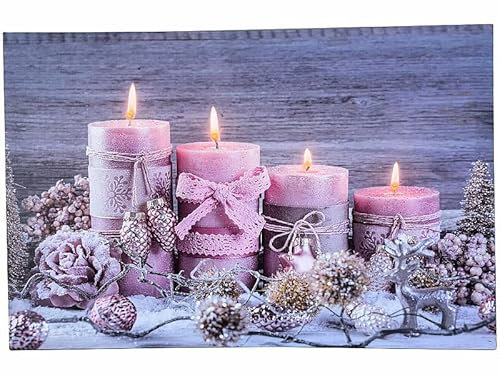 infactory LED Foto: Animiertes LED-Wandbild Kerzen mit Rose, 38 x 58 cm (LEDbilder, Bilder Weihnachten Winter, Weihnachtsbeleuchtung)