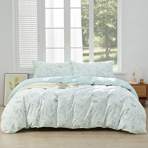 SAPHREAS Bettwäsche 200x200 Blätter Pflanzen Blumen Pflanzen Bettwäsche Set Baumwolle Blau Bettwäsche 3teilig Kuschelige 1 Bettbezug 200x200 cm mit Reißverschluss + 2 Kissenbezüge 80x80 cm