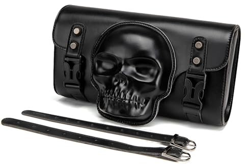 KMGDM Sacoche de selle de moto vintage avec motif tête de mort, sac de rangement en polyuréthane pour fourche avant, sac à outils