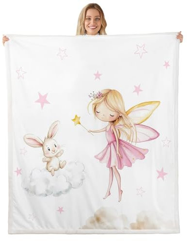 Loussiesd Fee Kleiner Hase Decke 150x200cm Träumerische Prinzessin Wohndecke Weiche Wolke Kuscheldecke Magische Fee Wand Flanell Fleecedecke für Couch