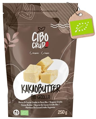 Beurre de Cacao Bio Alimentaire non Raffiné et Grillé - 250g. Beurre de Cacao pour Patisserie ou Cosmetique Naturel et Pur. Végétal Biologique.