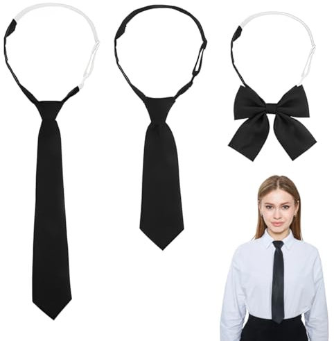 CULEO Corbatas para hombre, corbata negra corbata negra mujer 3 corbatas negras para mujer largas estrechas y ajustables preatadas elásticas para niñas damas formales bodas trabajo fiestas y negocios