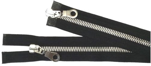 Reißverschluß Metall teilbar 2-Wege 90 cm schwarz silber