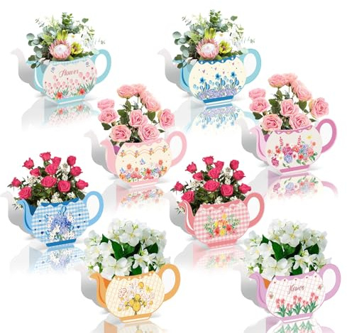 Ttdesefu 12pcs Tea Party Decorations,Flower Boxes Centerpiece Princess Centerpieces for Tables Teapot Vase Table Decor for Floral Tea Themed Birthday Party Shower Wedding (Teapot shape)