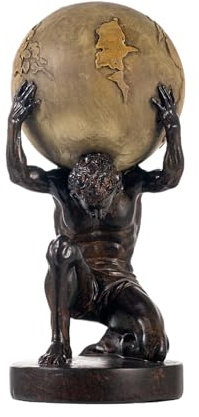 Lukitas Atlas Holding Up World Statue and Sculpture, Lifting The Earth Figurine Decor, Creative Ornament for Home Office Living Room, Brown, Resin 11.5''