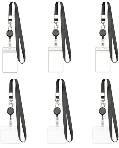 Naisfei Lot de 6 étuis étanches pour cartes d'identité avec cordon - En plastique souple et transparent - Avec cordon - Porte-cartes pour affaires, salon, entreprise, école (horizontal et vertical)