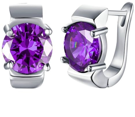 Creolen Weißgold, Frauen Creolen aus 14 Karat Weißgold mit rundem Amethyst