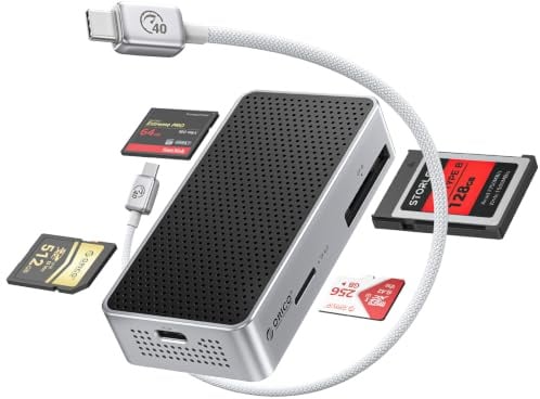 ORICO 40Gbps Memory Card Reader, 4-in-1 CFexpress Type B/A Reader, SD/TF Card Reader, Aluminum & Ice-Skin Cooling, Compatible with Sony/Canon/Nikon/Fuji Cameras (Only for Thunderbolt Interface) - M4DK