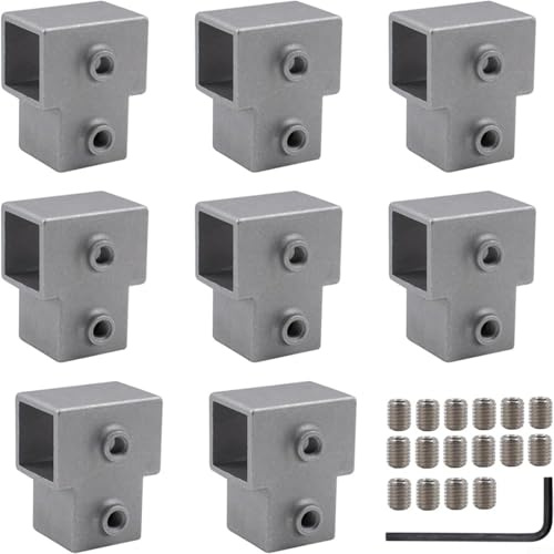 8Pcs 3-Way T-Shaped Square Tube Connectors for 25 mm Tubing, High-Strength Aluminium Alloy, DIY Joint Fittings for Greenhouse Frames, Fence Railings (A)