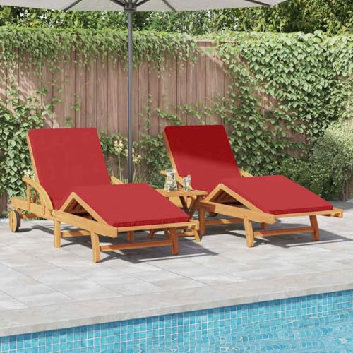 Mokuyary Lettino prendisole per 2 persone, 3 pezzi, rosso, 40 x 40 x 40 x 40 cm, in legno massiccio di acacia, per giardino e piscina, per attività all'aperto