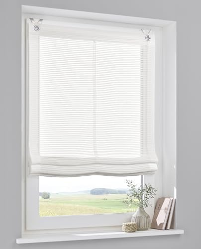 Kutti Raffrollo Areggo Weiß/Offwhite – Halbtransparentes Raffrollo ohne Bohren | inkl. Fensterhaken & Beschwerungsstangen - Gr. 45 x 130 cm