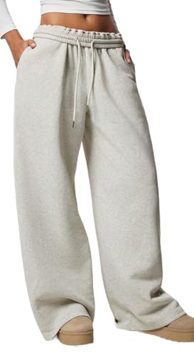 WINKEEY Jogginghose Damen Sporthose Lang Weites Bein Trainingshose High Waist Baggy Freizeithose mit Elastischem Bund Yoga Fitness Sweatpants