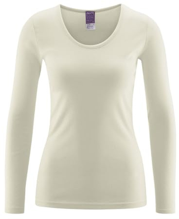 Living Crafts - Johanna | Langarm Unterhemd - Bequemes Hochwetiges Feinripp, Design ohne Seitennähte, Tiefer Rundhalsausschnitt, Schmale Feinripp-Einfassung, Doppelnahtsaum