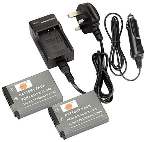 DSTE® 2x KLIC-7003 Rechargeable Li-ion Battery + DC53U Travel and Car Charger Adapter for Kodak EasyShare M381 EasyShare M420 EasyShare V1003 EasyShare V803 EasyShare Z950 EasyShare M380 GE E1030 GE E1040 GE E1050TW GE E1240 GE E1250TW GE E850GE H855 Camera as GB-40