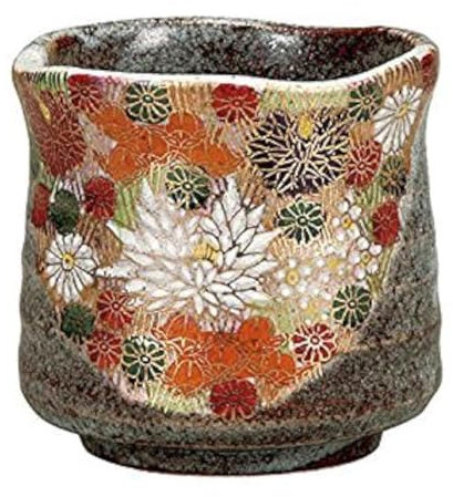 Kutani Céramique japonaise Porcelaine ware Tasse à thé japonaise yunomi. Fleurs d'or Céramique japonaise Hagiyakiya K4-642