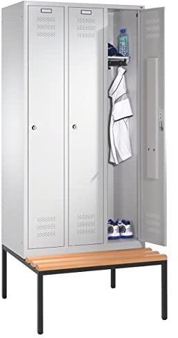 Umkleideschrank Spind Spindschrank Schließfach mit Bank und 3 Abteilen á 40 cm