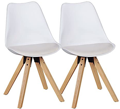 Wohnling 2er Set Retro Esszimmerstuhl Lima weiß, Polsterstuhl Skandinavisch Rückenlehne, Küchenstuhl Kunstleder gepolstert