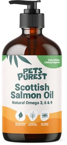 Pets Purest Scottish Salmon Oil For Dogs, Cats, Horse, Ferret & Pet - Pure Omega 3, 6 & 9 Fish Oil Food Treats Supplement for Natural Coat, Immune Support, Itchy Skin, Joint & Brain Health (1000ml)