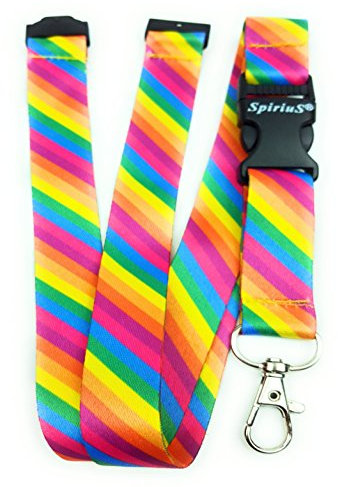 Spirius Funky Breakaway Abnehmbares Umhängeband mit Sicherheitsclip für Handys, Ausweise, Schlüssel rainbow stripes