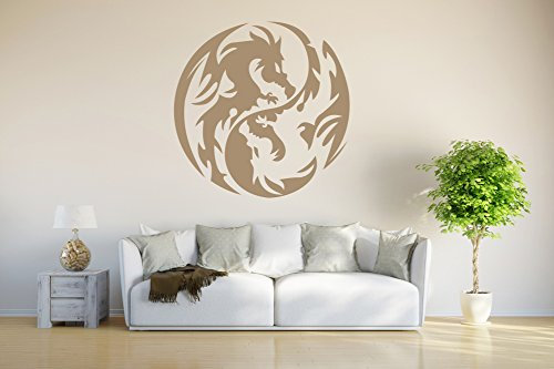 INDIGOS UG - Wandtattoo Wohnzimmer - Wandaufkleber Yin Yang Drache - braun - 80x79 cm - Aufkleber Kinderzimmer Schlafzimmer Küche Badezimmer Büro Dekoration