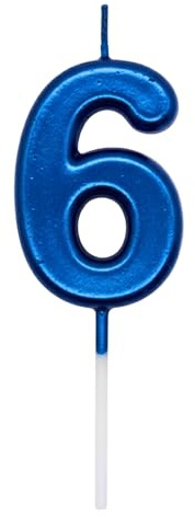 Birthday Number 6 Candle Blue Cake Topper Decorations for 10th 20th 30th 40th 50th Birthday Anniversary Party Supplies Metallic Number Candle Celebration Cake Décor