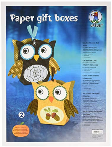 Ursus 28200002 - Paper Gift Boxes Set Eulen 2, Material für 12 Geschenkboxen in 2 verschiedenen Farben, ca. 9,5 x 11 x 4 cm, vorgestanzt und genutet, inklusive Bastelanleitung