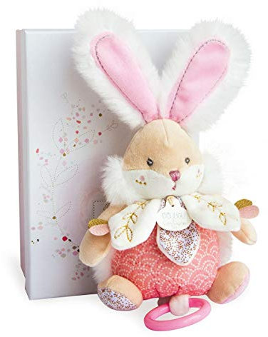 DOUDOU ET COMPAGNIE - Peluche Musicale Lapin de Sucre - Rose - 17 cm - Idée Cadeau de Naissance pour Bébé - avec Boite Cadeau - Boite à Musique - Tout Doux pour les Câlins - DC3633