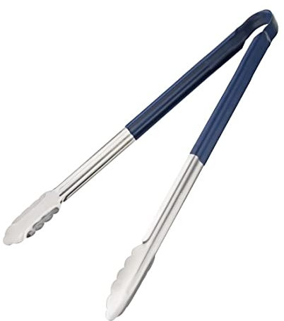 Hygiplas Colour Coded Serving Tong Blue, 405mm - Stainless Steel Turner Tong for Grilling, Cooking, Flipping HC849