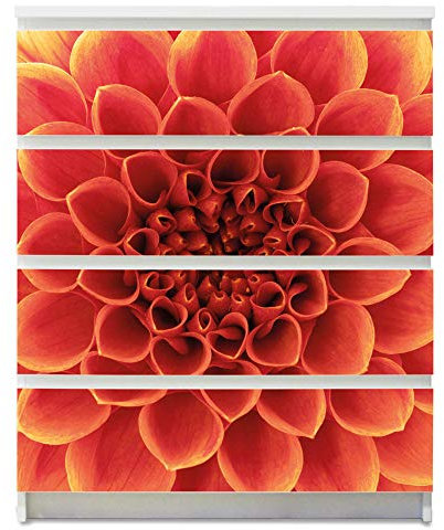 banjado® Möbelfolie selbstklebend für die IKEA Malm Kommode 4 Schubladen - Schrankfolien selbstklebend mit Motiv Orange Chrysantheme/Möbelfolie Malm für Kinder