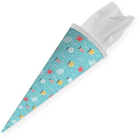 itenga Geschwisterschultüte 35 cm Tiere Pflanzen Muster Geschenkverpackung Schultüte Zuckertüte Filzverschluss Kinder Erwachsene (Fische)